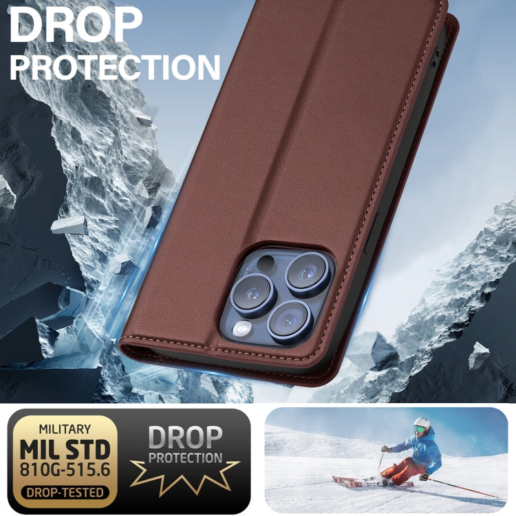 For iPhone 14 Pro Max LC.IMEEKE L1 Series Frosted Fine Texture PU Phone Case(Brown)