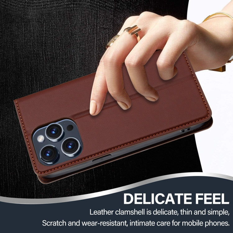 For iPhone 14 Pro Max LC.IMEEKE L1 Series Frosted Fine Texture PU Phone Case(Brown)