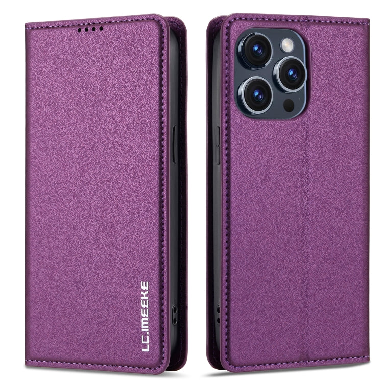 For iPhone 14 Pro Max LC.IMEEKE L1 Series Frosted Fine Texture PU Phone Case(Purple)