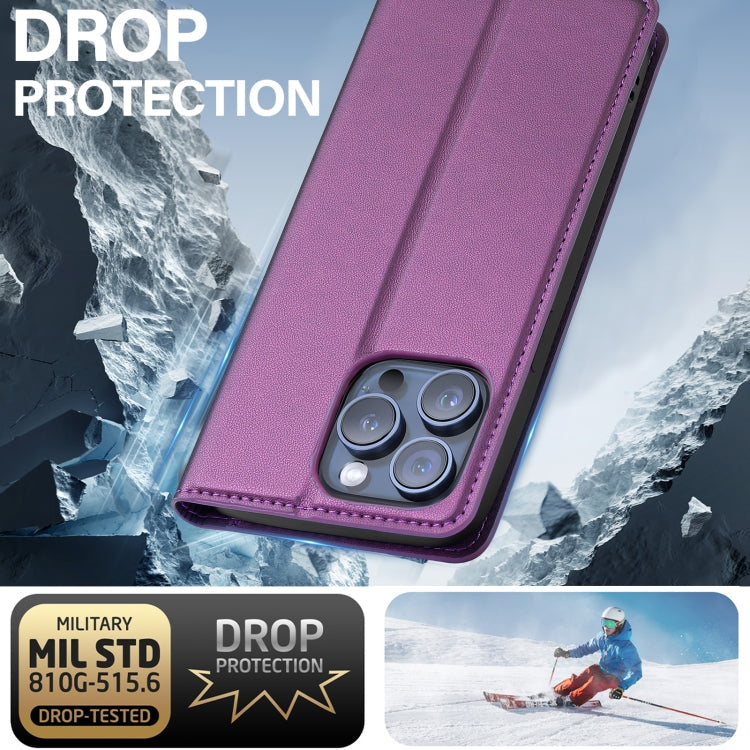 For iPhone 14 Pro Max LC.IMEEKE L1 Series Frosted Fine Texture PU Phone Case(Purple)