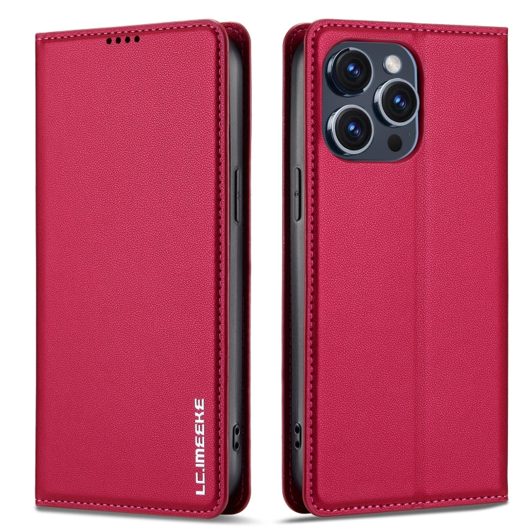 For iPhone 14 Pro Max LC.IMEEKE L1 Series Frosted Fine Texture PU Phone Case(Red)