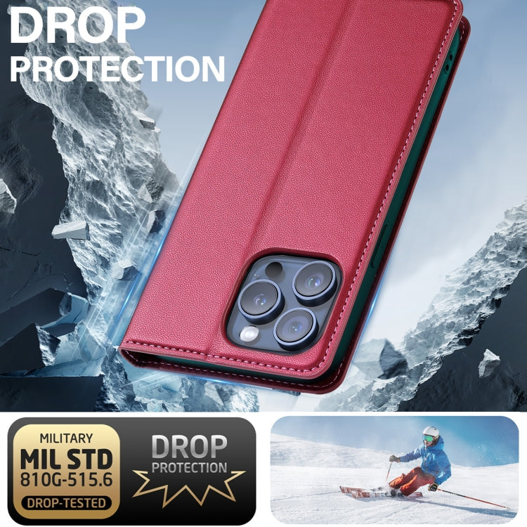 For iPhone 14 Pro Max LC.IMEEKE L1 Series Frosted Fine Texture PU Phone Case(Red)