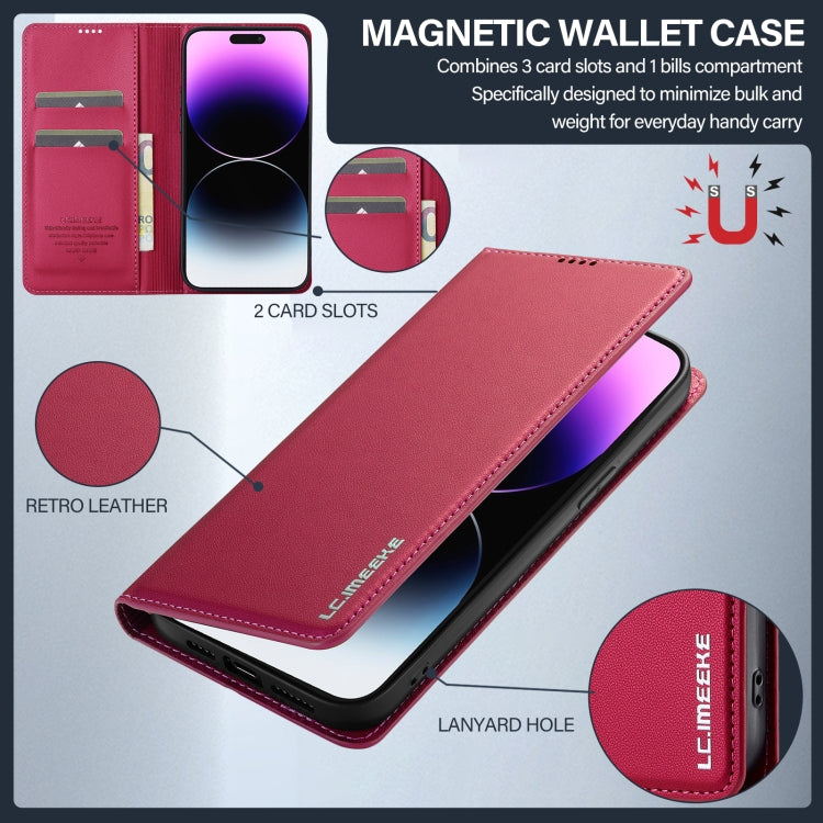 For iPhone 14 Pro Max LC.IMEEKE L1 Series Frosted Fine Texture PU Phone Case(Red)