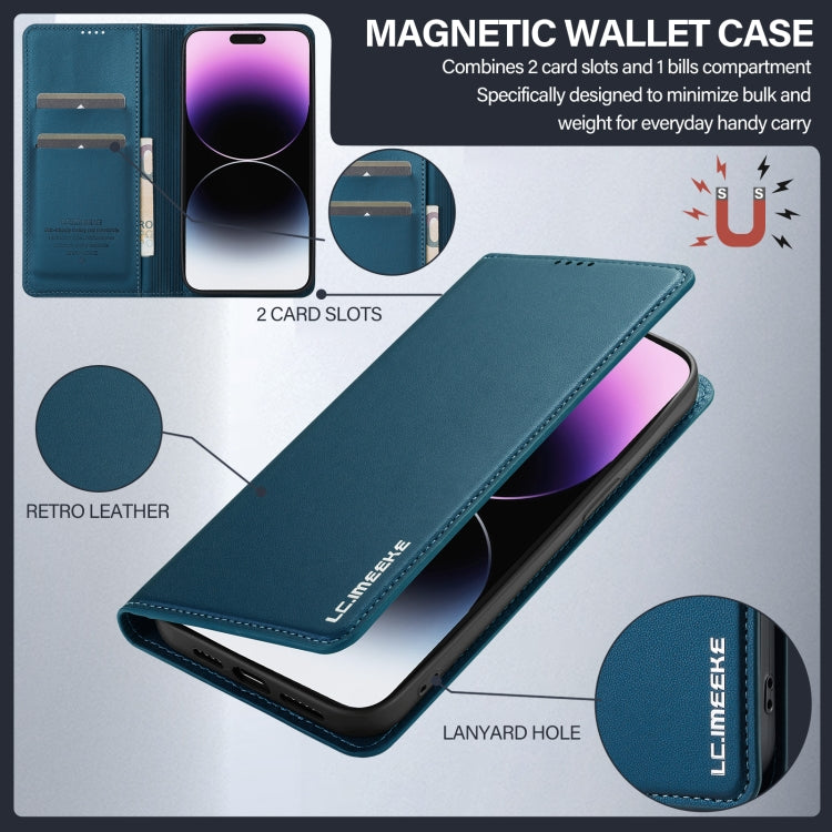 For iPhone 14 Pro LC.IMEEKE L1 Series Frosted Fine Texture PU Phone Case(Blue)