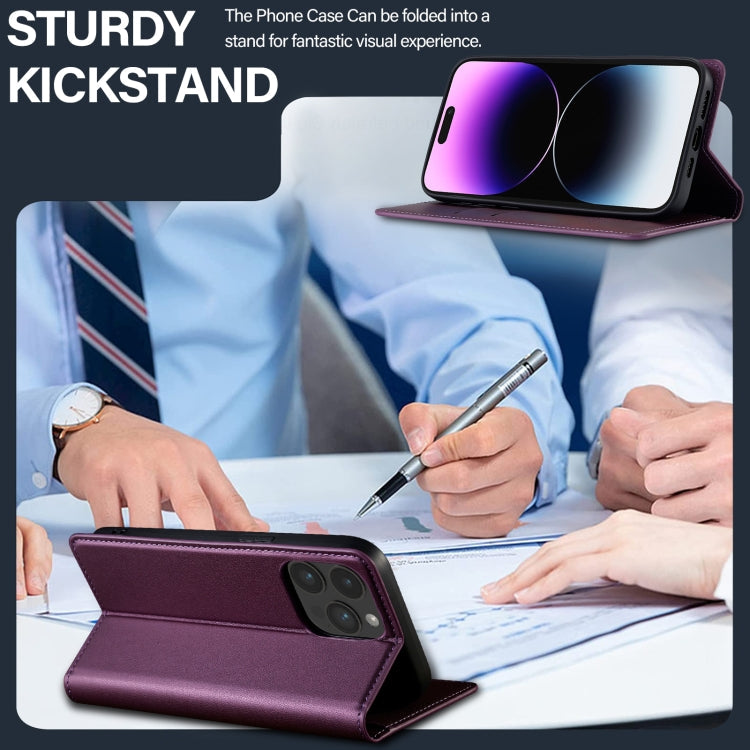 For iPhone 14 Pro LC.IMEEKE L1 Series Frosted Fine Texture PU Phone Case(Purple)