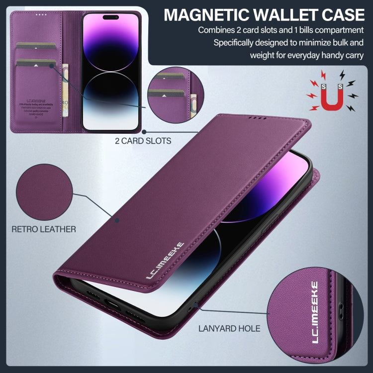 For iPhone 14 Pro LC.IMEEKE L1 Series Frosted Fine Texture PU Phone Case(Purple)