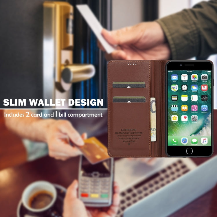 For iPhone 7 Plus / 8 Plus LC.IMEEKE L1 Series Frosted Fine Texture PU Phone Case(Brown)