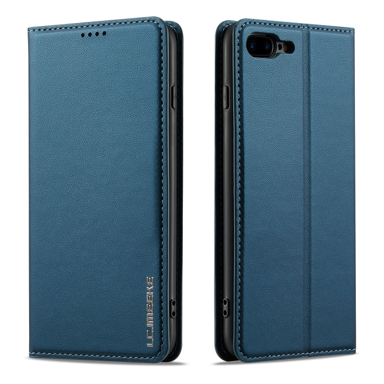 For iPhone 7 Plus / 8 Plus LC.IMEEKE L1 Series Frosted Fine Texture PU Phone Case(Blue)