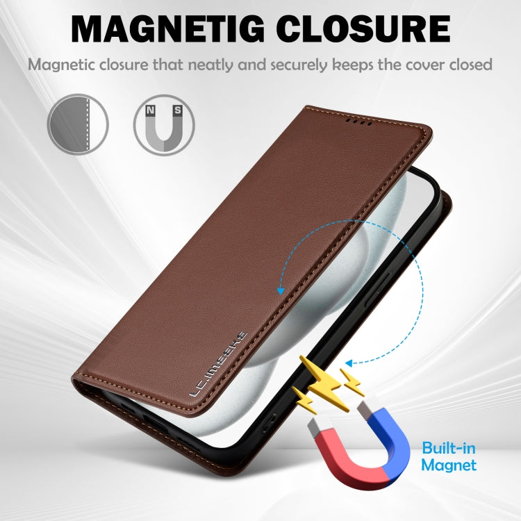 For iPhone 15 LC.IMEEKE L1 Series Frosted Fine Texture PU Phone Case(Brown)