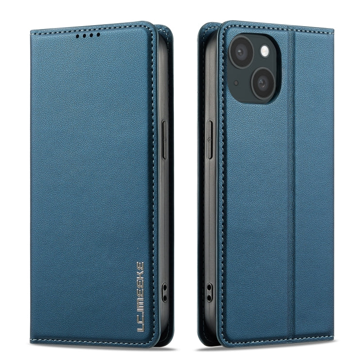 For iPhone 15 LC.IMEEKE L1 Series Frosted Fine Texture PU Phone Case(Blue)