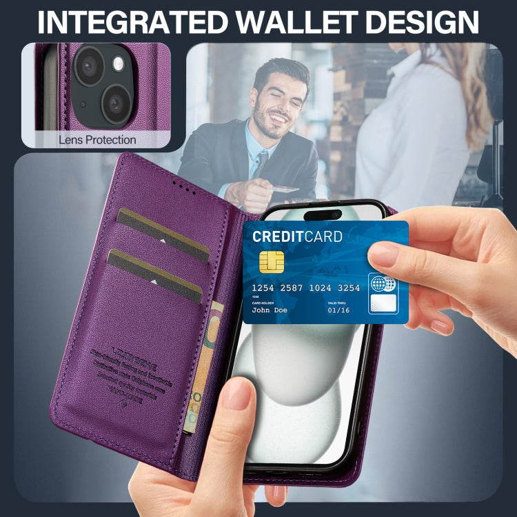 For iPhone 15 LC.IMEEKE L1 Series Frosted Fine Texture PU Phone Case(Purple)