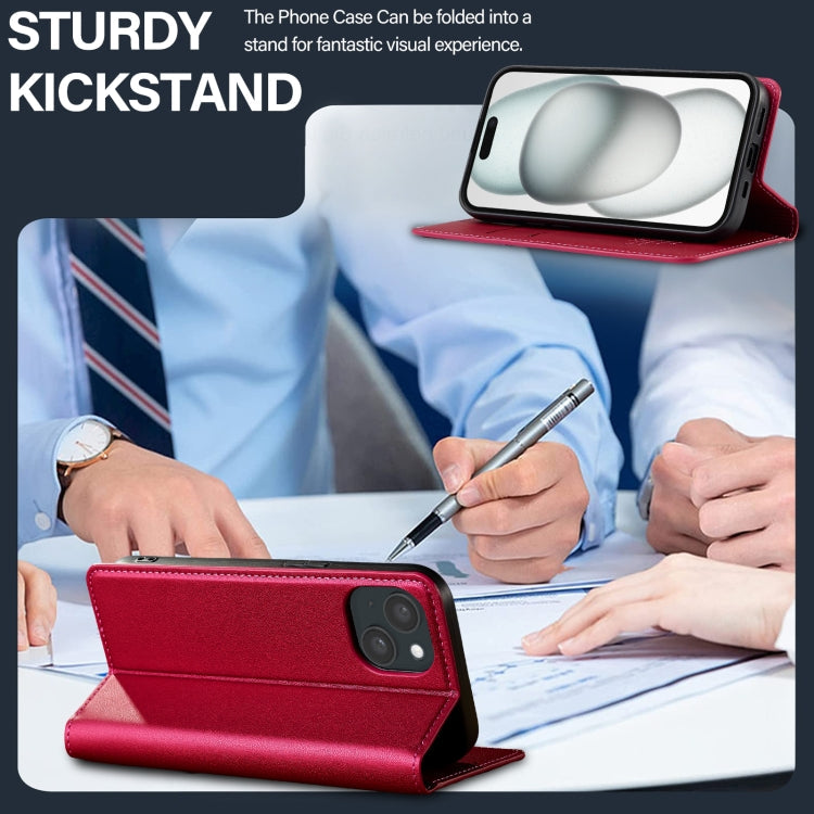 For iPhone 15 LC.IMEEKE L1 Series Frosted Fine Texture PU Phone Case(Red)