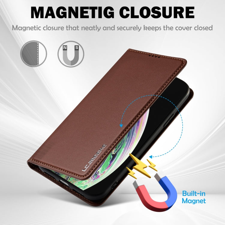 For iPhone XS Max LC.IMEEKE L1 Series Frosted Fine Texture PU Phone Case(Brown)