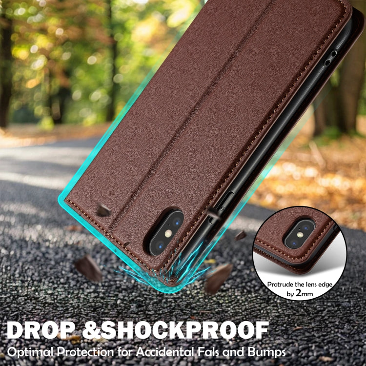 For iPhone XS Max LC.IMEEKE L1 Series Frosted Fine Texture PU Phone Case(Brown)