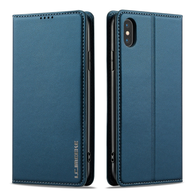 For iPhone XS Max LC.IMEEKE L1 Series Frosted Fine Texture PU Phone Case(Blue)