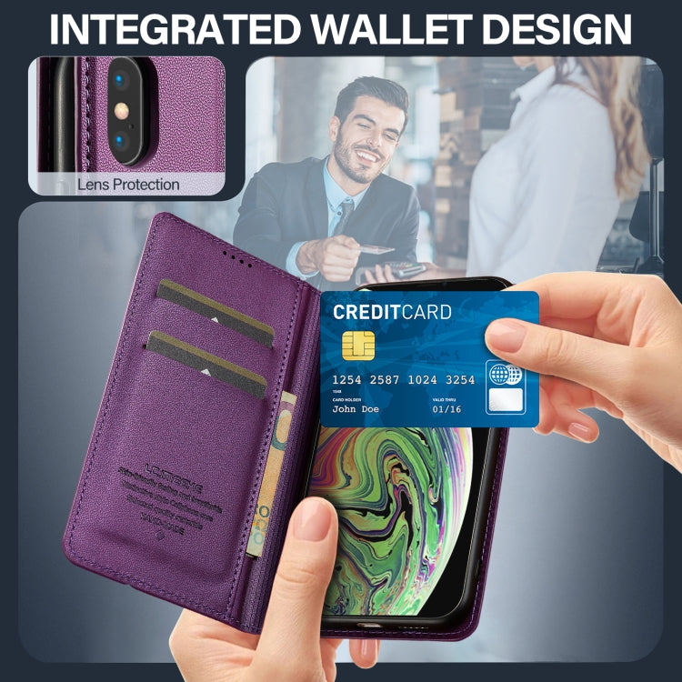 For iPhone XS Max LC.IMEEKE L1 Series Frosted Fine Texture PU Phone Case(Purple)