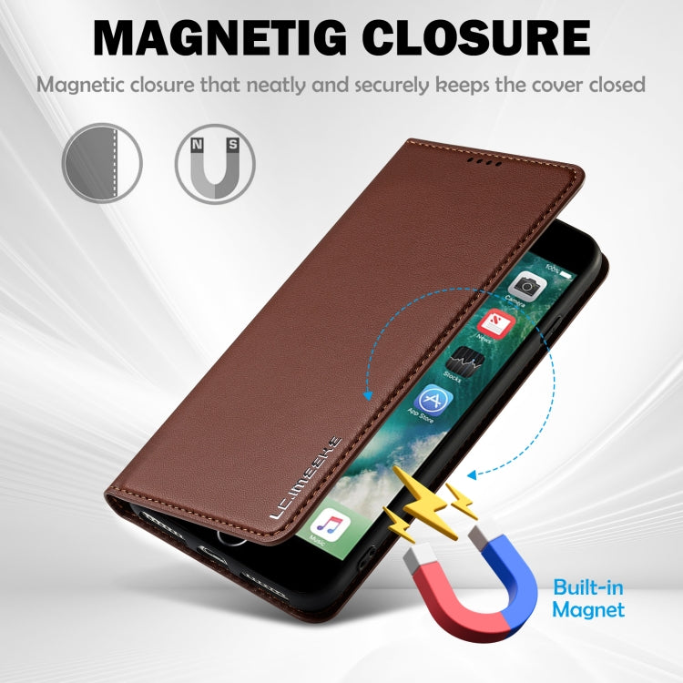 For iPhone SE 2022 LC.IMEEKE L1 Series Frosted Fine Texture PU Phone Case(Brown)