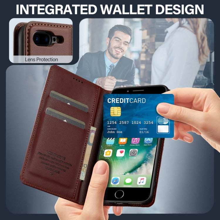For iPhone SE 2022 LC.IMEEKE L1 Series Frosted Fine Texture PU Phone Case(Brown)