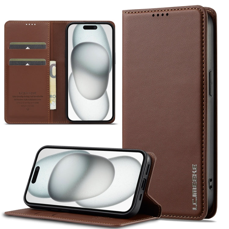 For iPhone 14 / 13 LC.IMEEKE L1 Series Frosted Fine Texture PU Phone Case(Brown)