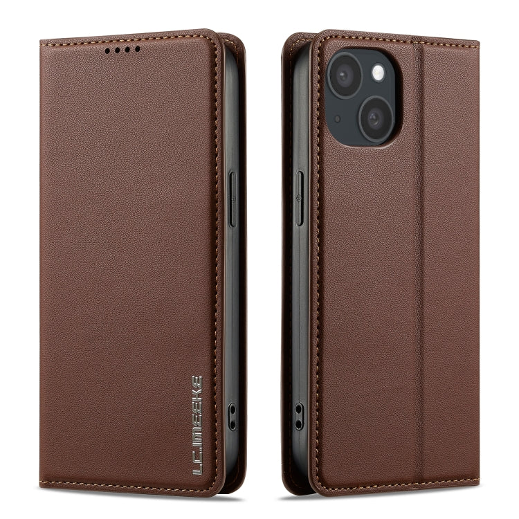 For iPhone 14 / 13 LC.IMEEKE L1 Series Frosted Fine Texture PU Phone Case(Brown)