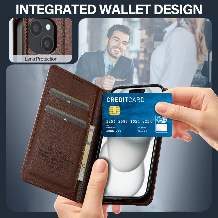 For iPhone 14 / 13 LC.IMEEKE L1 Series Frosted Fine Texture PU Phone Case(Brown)
