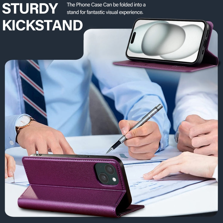 For iPhone 14 / 13 LC.IMEEKE L1 Series Frosted Fine Texture PU Phone Case(Purple)