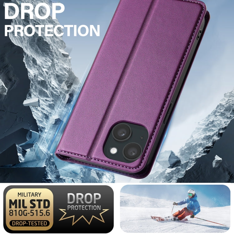 For iPhone 14 / 13 LC.IMEEKE L1 Series Frosted Fine Texture PU Phone Case(Purple)