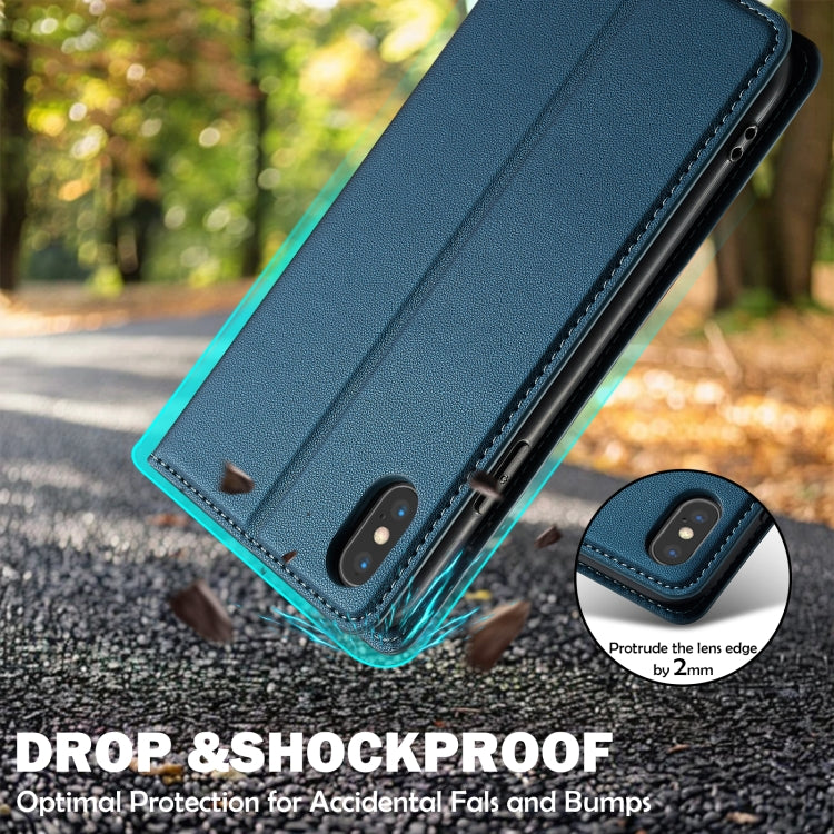 For iPhone X / XS LC.IMEEKE L1 Series Frosted Fine Texture PU Phone Case(Blue)