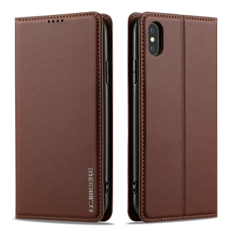 For iPhone XR LC.IMEEKE L1 Series Frosted Fine Texture PU Phone Case(Brown)