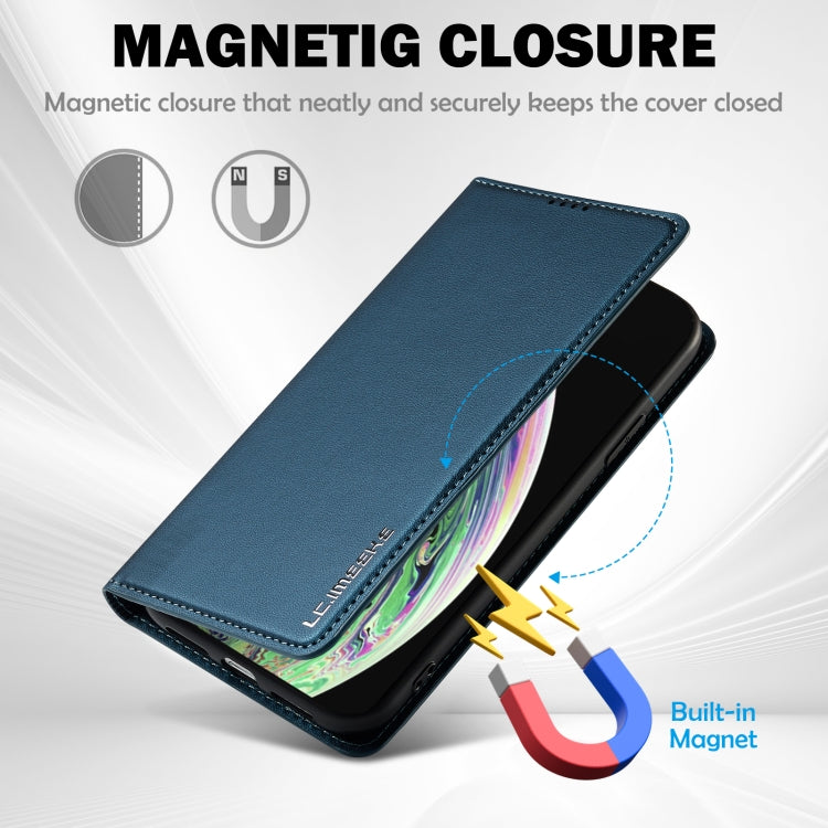 For iPhone XR LC.IMEEKE L1 Series Frosted Fine Texture PU Phone Case(Blue)