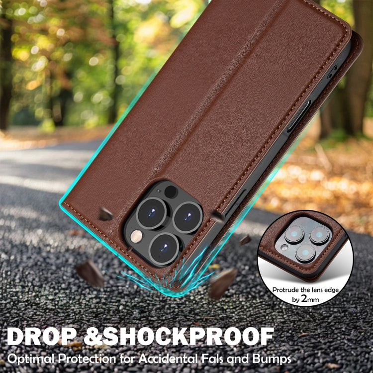 For iPhone 16 Pro LC.IMEEKE L1 Series Frosted Fine Texture PU Phone Case(Brown)