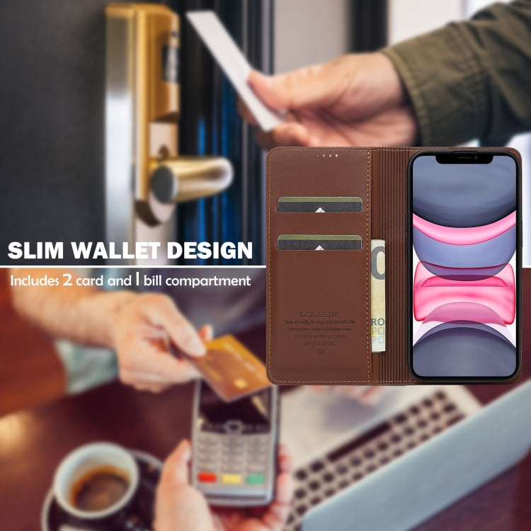 For iPhone 11 LC.IMEEKE L1 Series Frosted Fine Texture PU Phone Case(Brown)