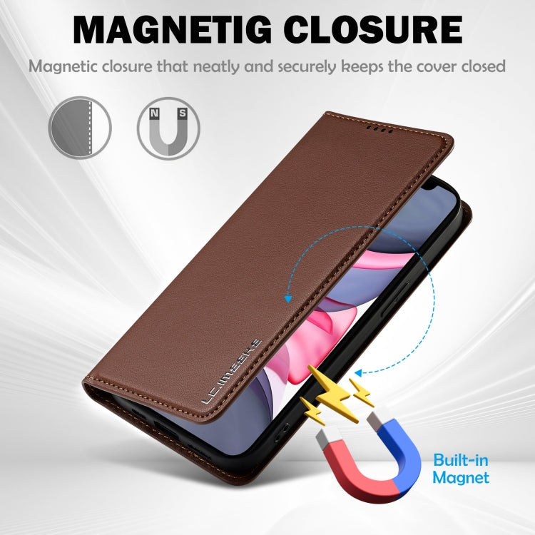 For iPhone 11 LC.IMEEKE L1 Series Frosted Fine Texture PU Phone Case(Brown)
