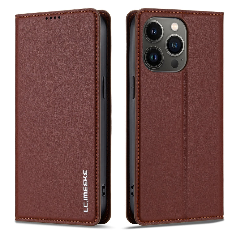 For iPhone 13 Pro Max LC.IMEEKE L1 Series Frosted Fine Texture PU Phone Case(Brown)