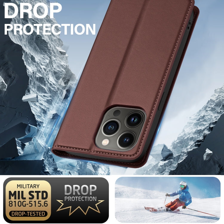 For iPhone 13 Pro Max LC.IMEEKE L1 Series Frosted Fine Texture PU Phone Case(Brown)