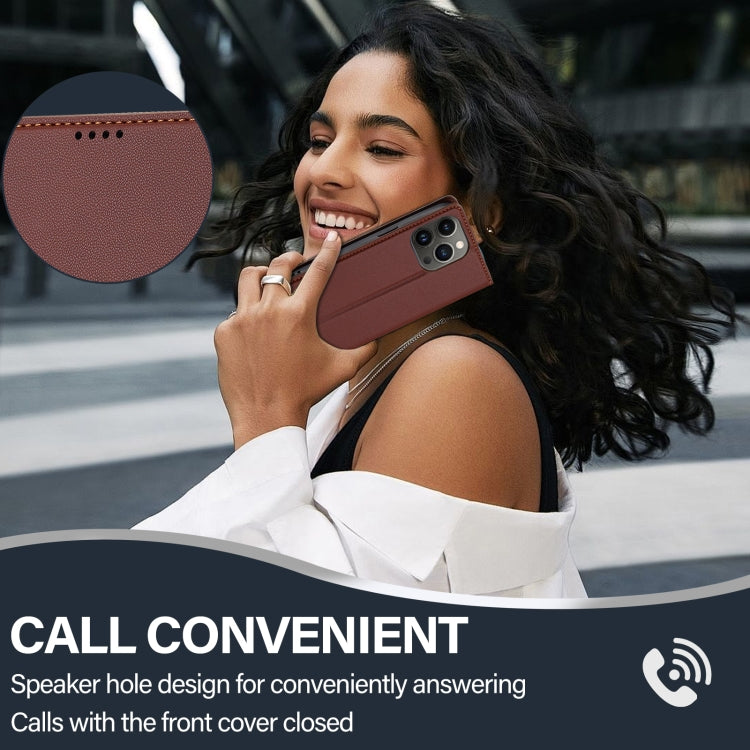 For iPhone 13 Pro Max LC.IMEEKE L1 Series Frosted Fine Texture PU Phone Case(Brown)