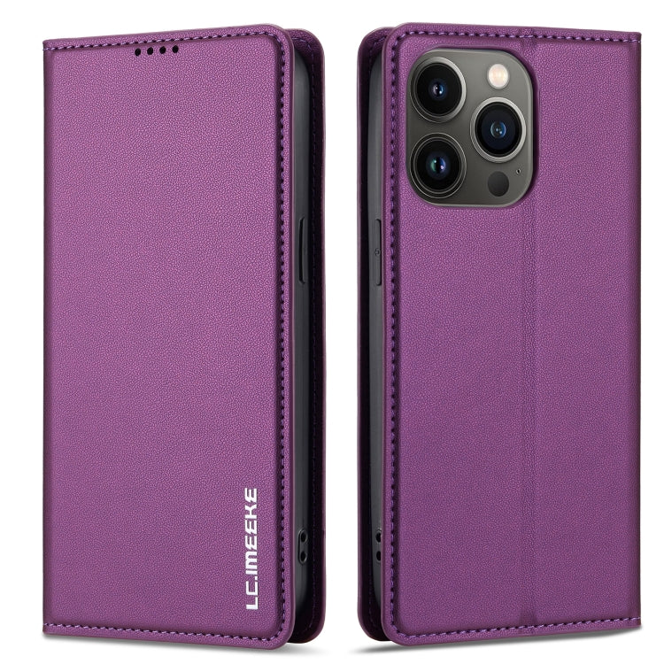 For iPhone 13 Pro Max LC.IMEEKE L1 Series Frosted Fine Texture PU Phone Case(Purple)