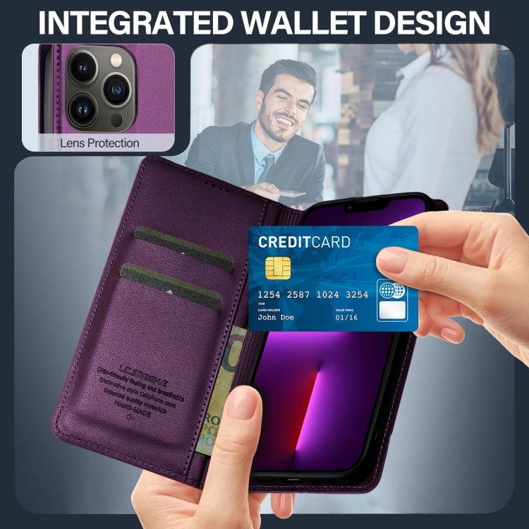 For iPhone 13 Pro LC.IMEEKE L1 Series Frosted Fine Texture PU Phone Case(Purple)