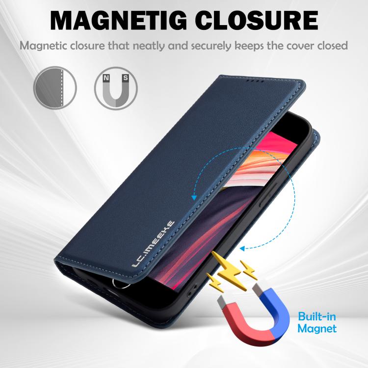 For iPhone 16e / 17e LC.IMEEKE L1 Series Frosted Fine Texture PU Phone Case(Blue)