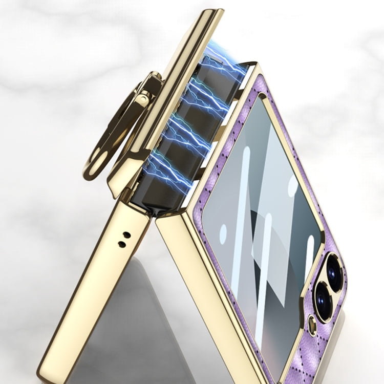 For Samsung Galaxy Z Flip6 / Flip7 FE GKK Rhombus Pattern Integrated Electroplated Leather Phone Case with Ring(Dark Green)