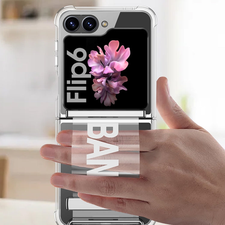 For Samsung Galaxy Z Flip6 GKK Clear Airbag Wristband Holder Phone Case(Transparent Black)
