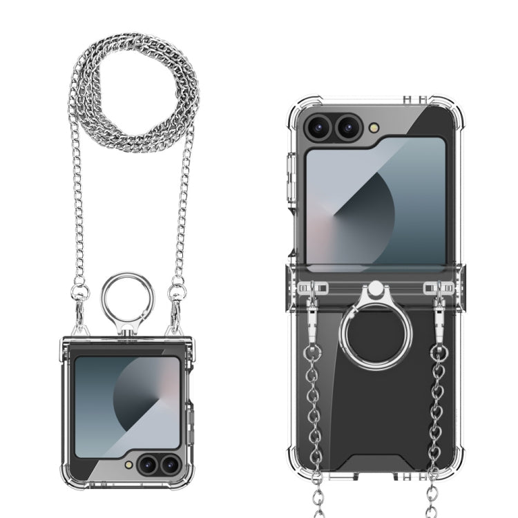 For Samsung Galaxy Z Flip6 / Flip7 FE GKK Clear Airbag Hinge Full Coverage Phone Case with Ring / Metal Chain(Silver)