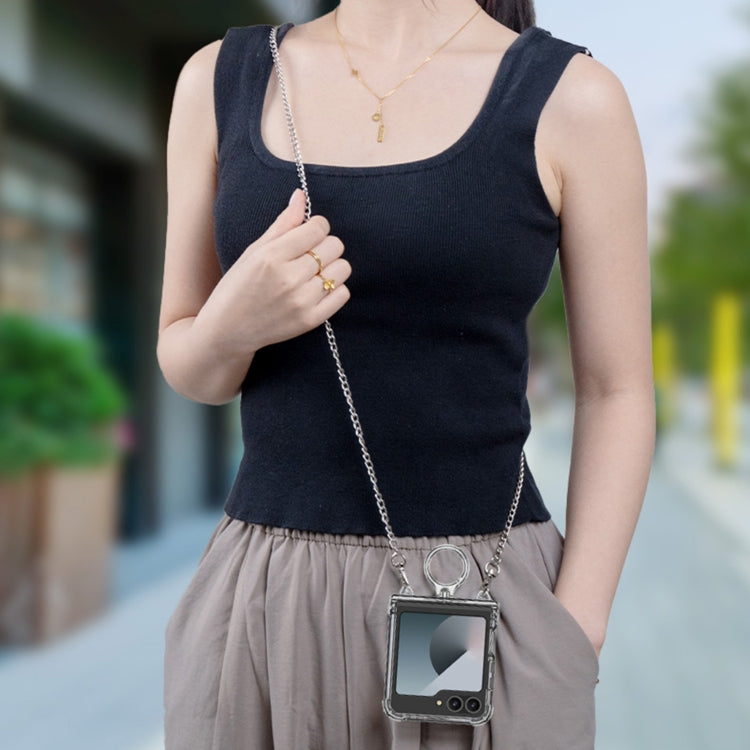 For Samsung Galaxy Z Flip6 / Flip7 FE GKK Clear Airbag Hinge Full Coverage Phone Case with Ring / Metal Chain(Silver)