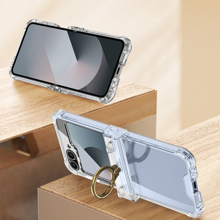 For Samsung Galaxy Z Flip6 / Flip7 FE GKK Clear Airbag Hinge Full Coverage Phone Case with Ring / Metal Chain(Gold)