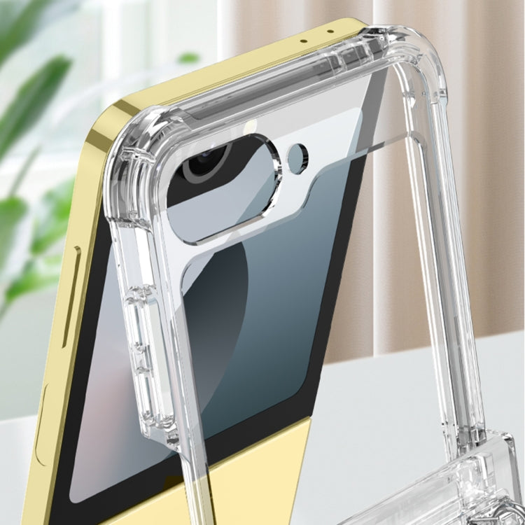 For Samsung Galaxy Z Flip6 / Flip7 FE GKK Clear Airbag Hinge Full Coverage Phone Case with Ring / Metal Chain(Gold)