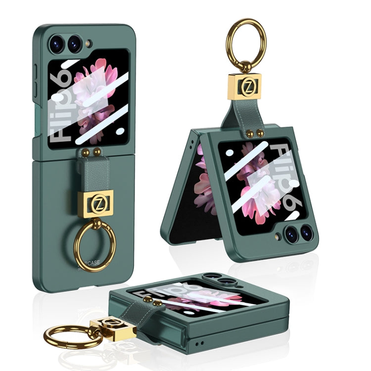 For Samsung Galaxy Z Flip6 GKK Integrated Ultra-thin Phone Case with Z Ring Holder(Green)