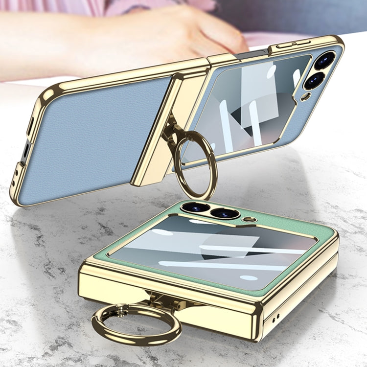 For Samsung Galaxy Z Flip6 / Flip7 FE GKK Integrated Electroplated Litchi Texture Leather Phone Case with Ring(Blue)