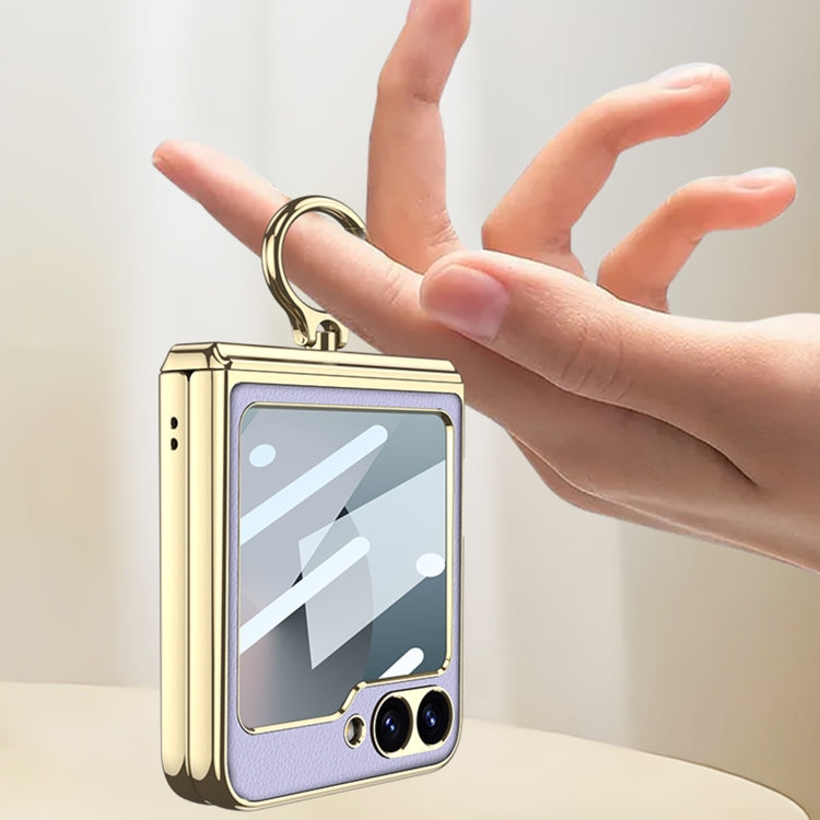 For Samsung Galaxy Z Flip6 / Flip7 FE GKK Integrated Electroplated Litchi Texture Leather Phone Case with Ring(Blue)
