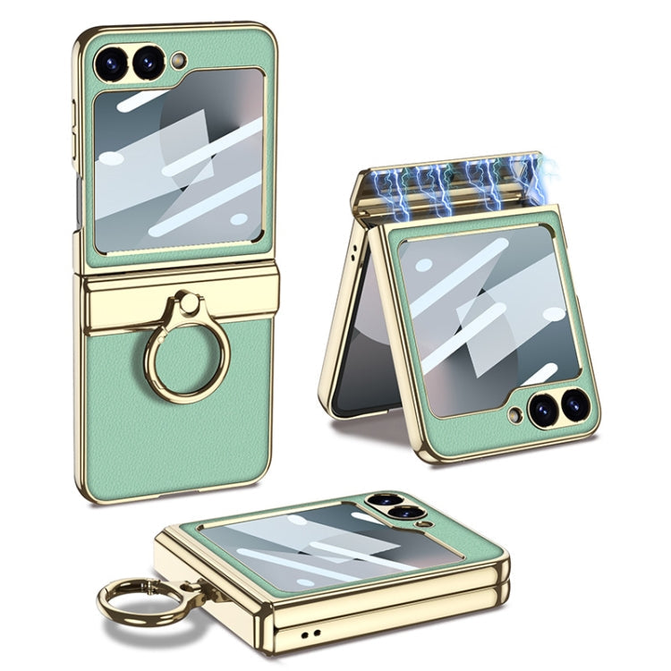 For Samsung Galaxy Z Flip6 / Flip7 FE GKK Integrated Electroplated Litchi Texture Leather Phone Case with Ring(Green)