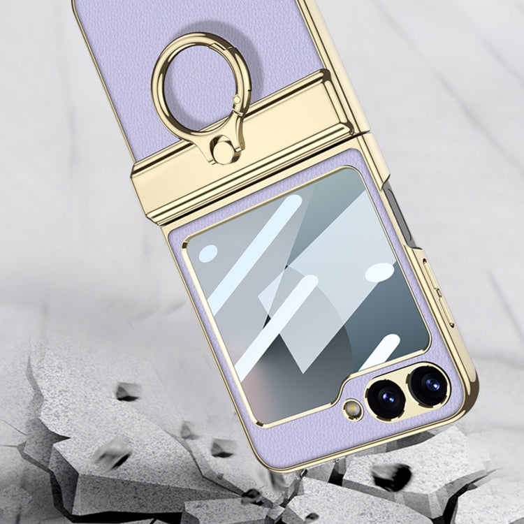 For Samsung Galaxy Z Flip6 / Flip7 FE GKK Integrated Electroplated Litchi Texture Leather Phone Case with Ring(Green)